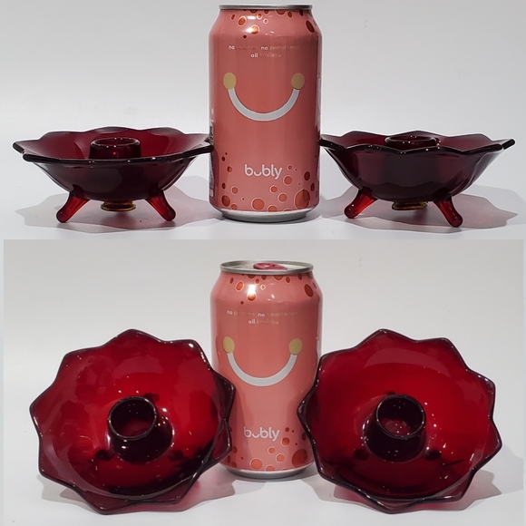 (2) Fenton Ruby Amberina 3 Footed Lotus Taper Candle Holders - Picture 10 of 10